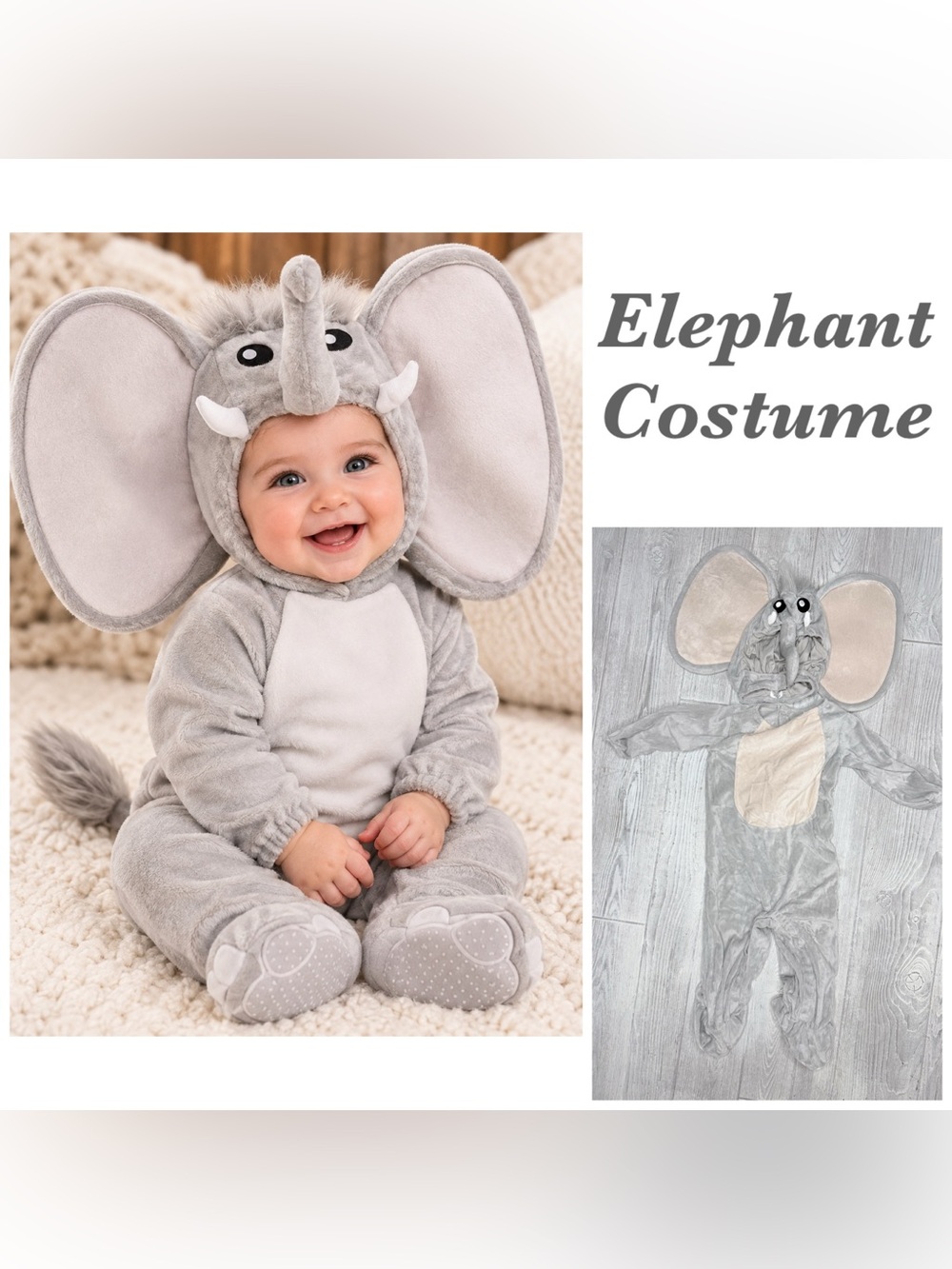 Spirit Halloween elephant costume hooded cosplay dress up 12-18 months